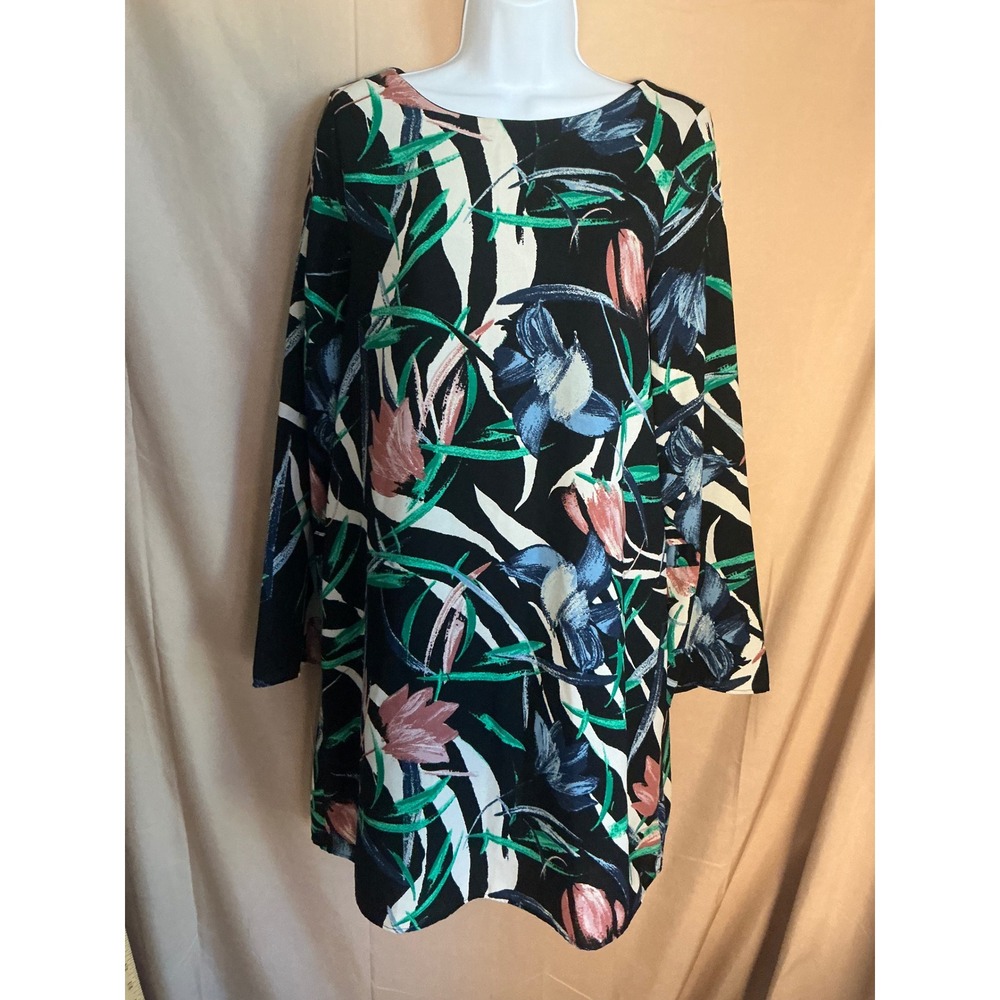 Vero Moda Shift Dress Womens Medium Black Floral Zebra Long Sleeve Good Flaws
